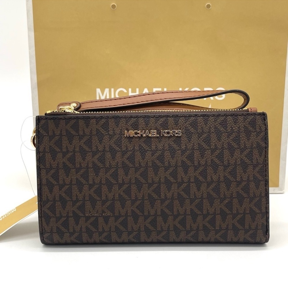 Michael Kors Large Double Zip Wallet Wristlet Brown Signature - Picture 3 of 7